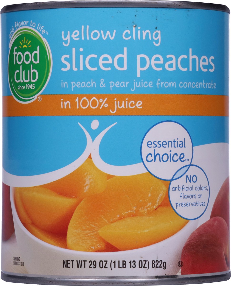 slide 6 of 9, Food Club Essential Choice Yellow Cling Sliced Peaches in 100% Juice 29 oz, 29 oz