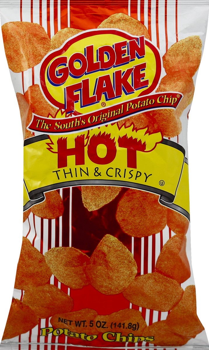 slide 4 of 6, Golden Flake Hot Thin and Crispy Potato Chips, 5 oz