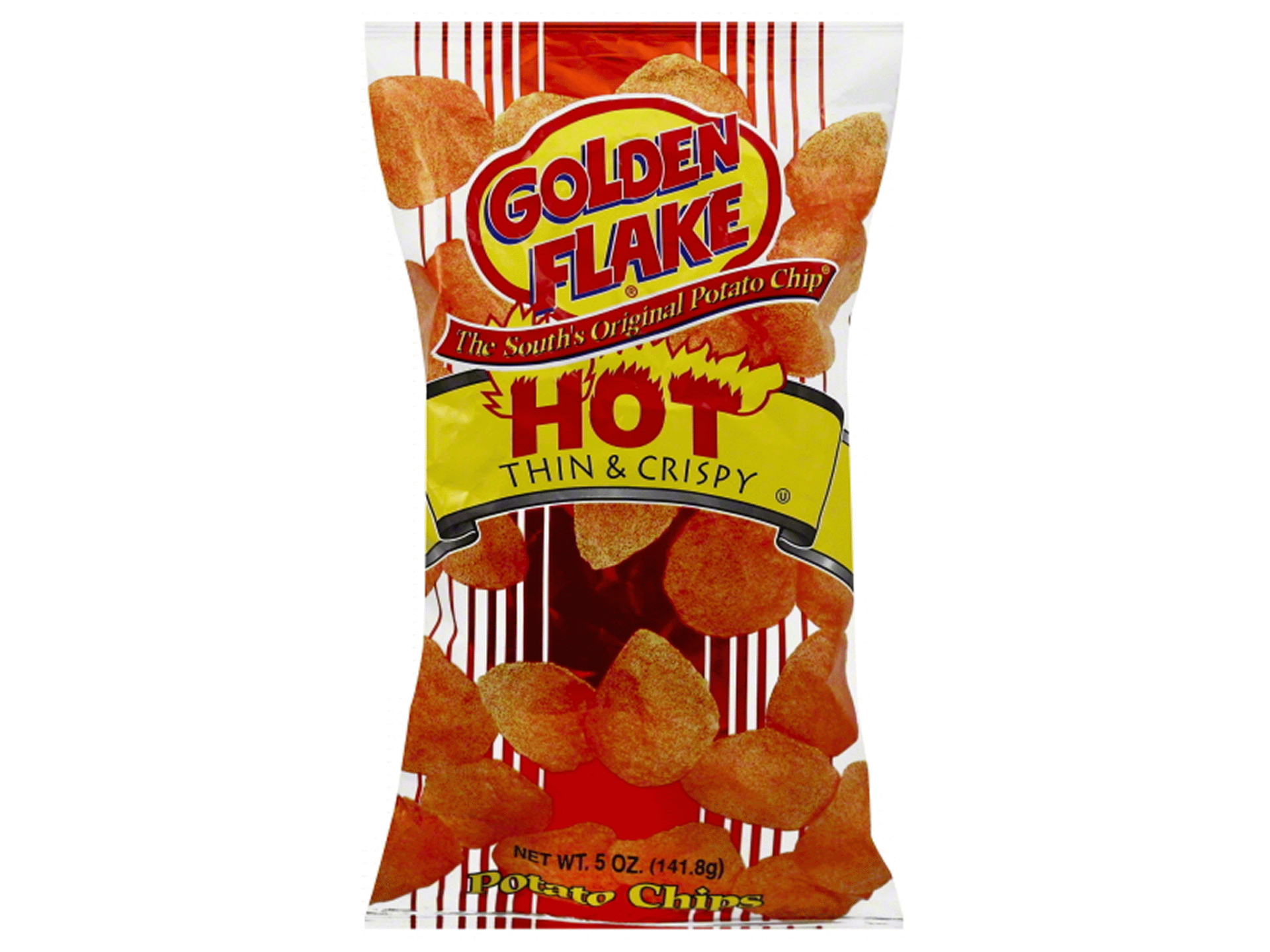 slide 1 of 6, Golden Flake Hot Thin and Crispy Potato Chips, 5 oz