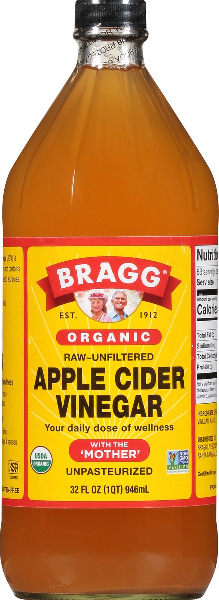 slide 1 of 15, Bragg Organic Raw & Unfiltered Apple Cider Vinegar, 32 oz