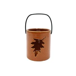 Holiday Home Ceramic Leaf Cutout Lantern