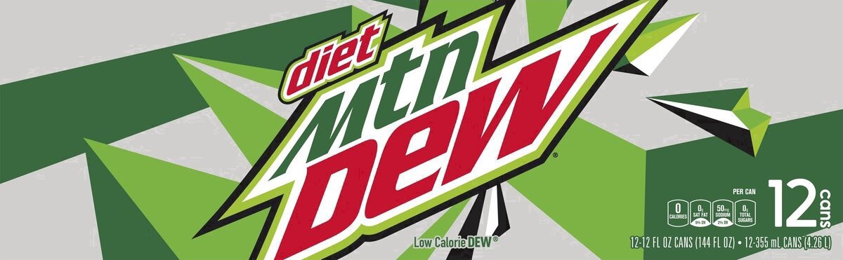slide 4 of 26, Diet Mountain Dew Zero Sugar Soda Cans, 12 ct; 12 oz