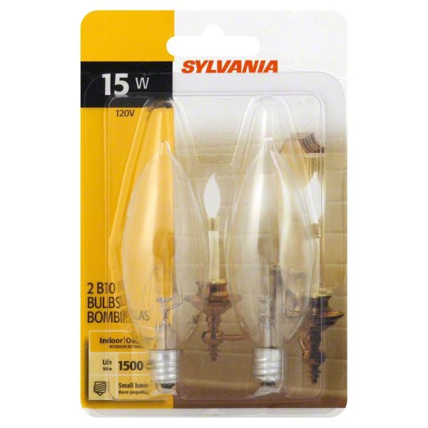 slide 1 of 1, Sylvania Light Bulbs, B10, Clear, 15 Watts, 2 ct