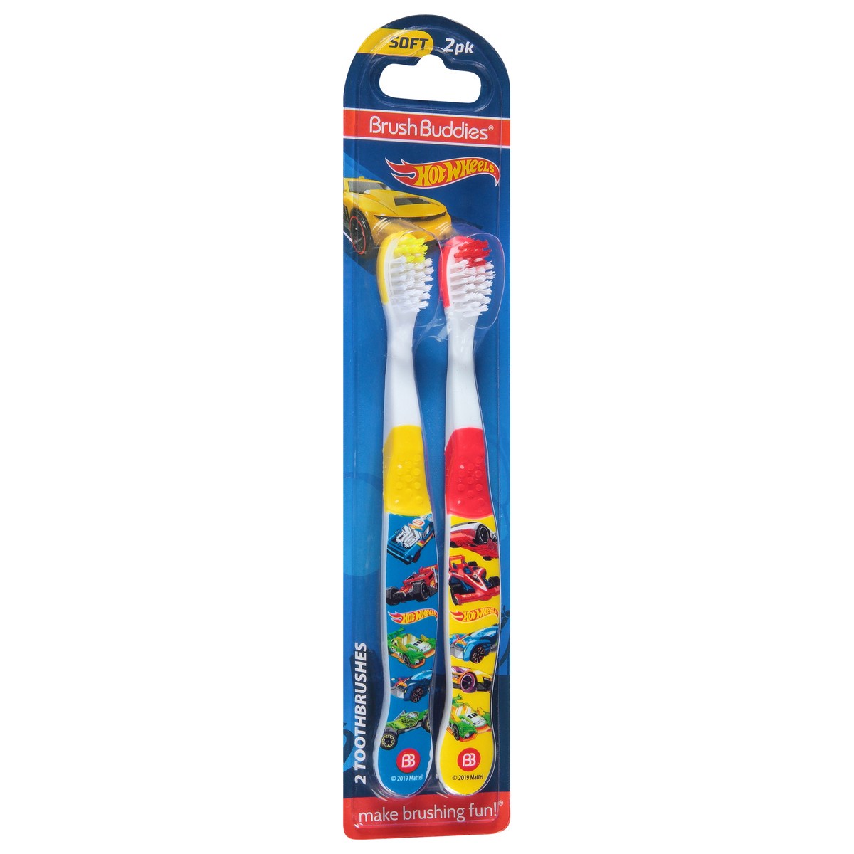 slide 6 of 9, BrushBuddies Soft Hot Wheels Toothbrushes 2 Pack, 2 ct