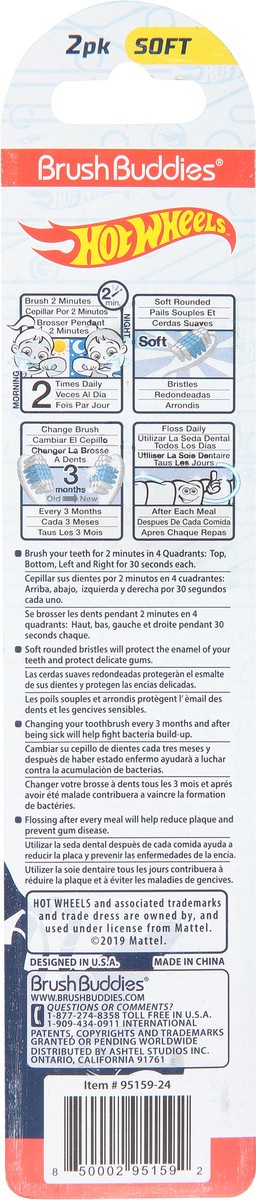 slide 9 of 9, BrushBuddies Soft Hot Wheels Toothbrushes 2 Pack, 2 ct