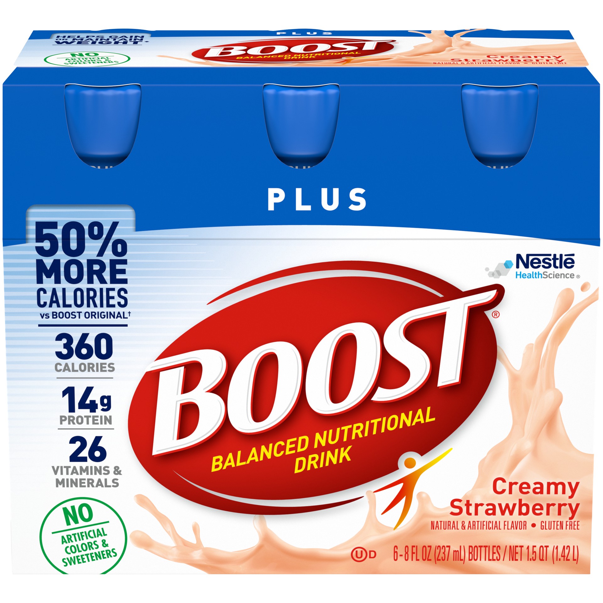 slide 1 of 9, Boost Plus Creamy Strawberry Complete Nutritional Drink, 6 ct; 8 fl oz