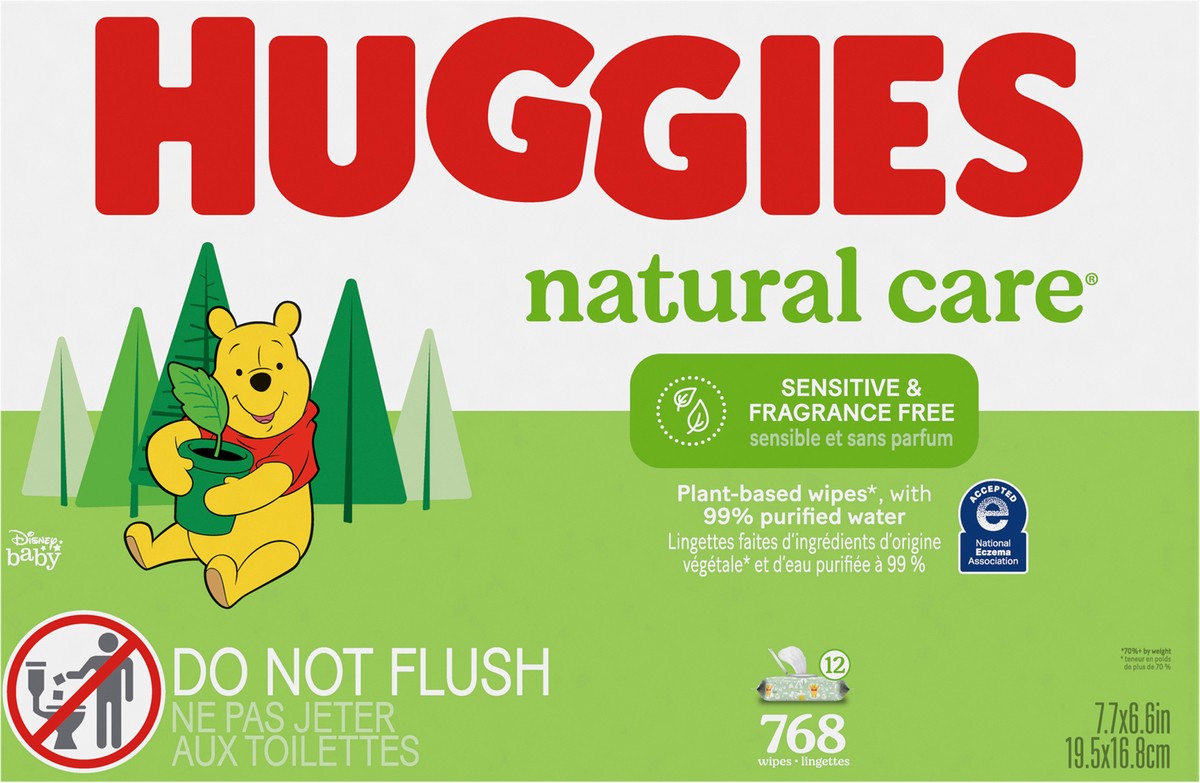 slide 1 of 9, Huggies Natural Care Sensitive Baby Wipes, Unscented, 12 Flip-Top Packs (768 Wipes Total), 768 ct