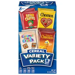 General Mills Breakfast Cereal Variety Pack, Lucky Charms, Cinnamon Toast Crunch, Cheerios, and Honey Nut Cheerios, 8 Pouches, 9.14 oz