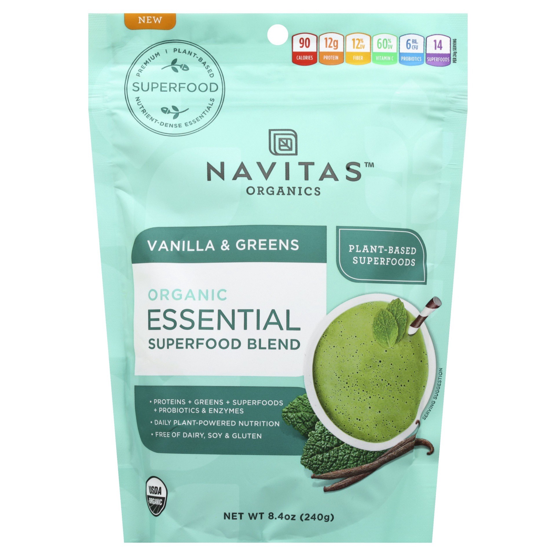 slide 1 of 1, Navitas Essential Blend Vanilla & Greens, 8.4 oz