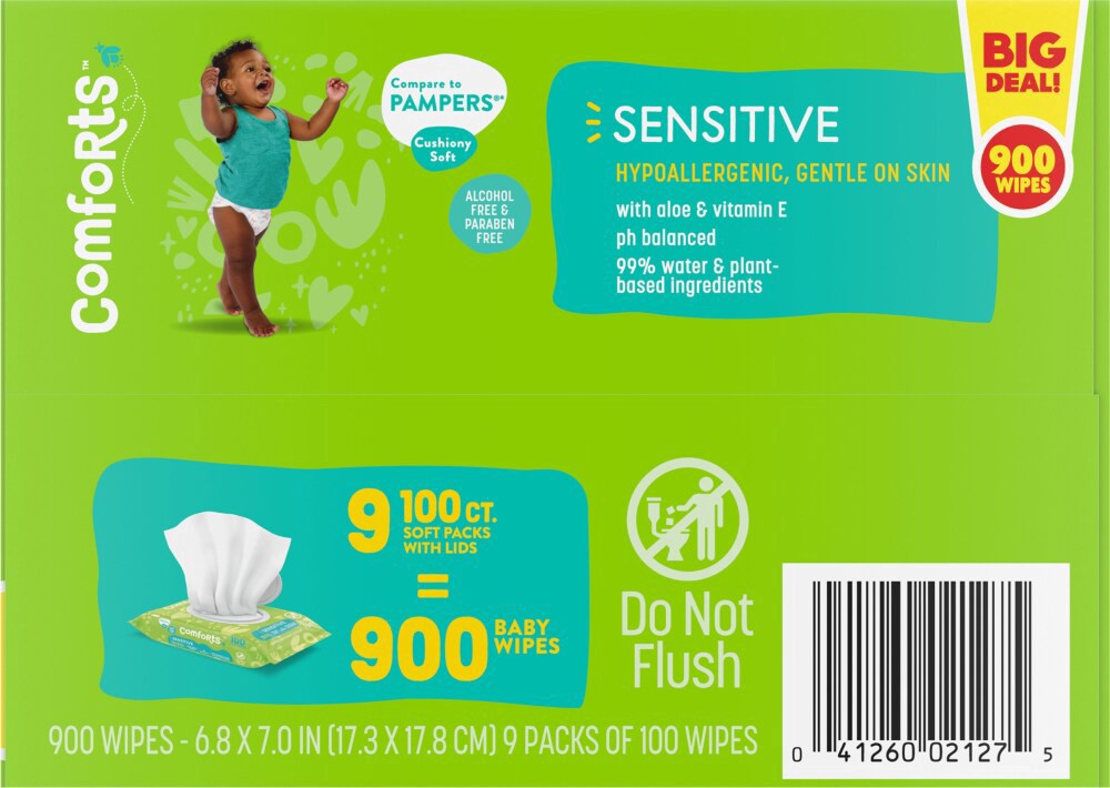 slide 4 of 4, Comforts Sensitive Baby Wipes, 9 ct / 100 ct