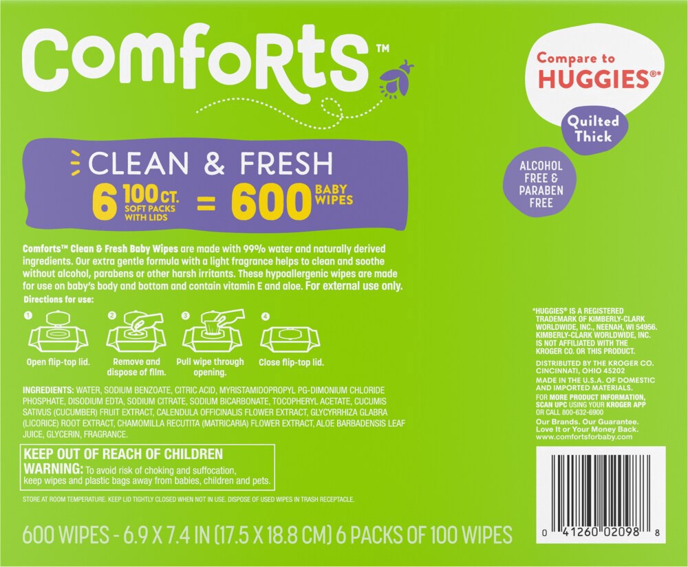 slide 2 of 4, Comforts Clean Scent Baby Wipes 6Pk/100 Ct, 100 ct