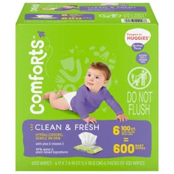 Comforts Clean Scent Baby Wipes 6Pk/100 Ct