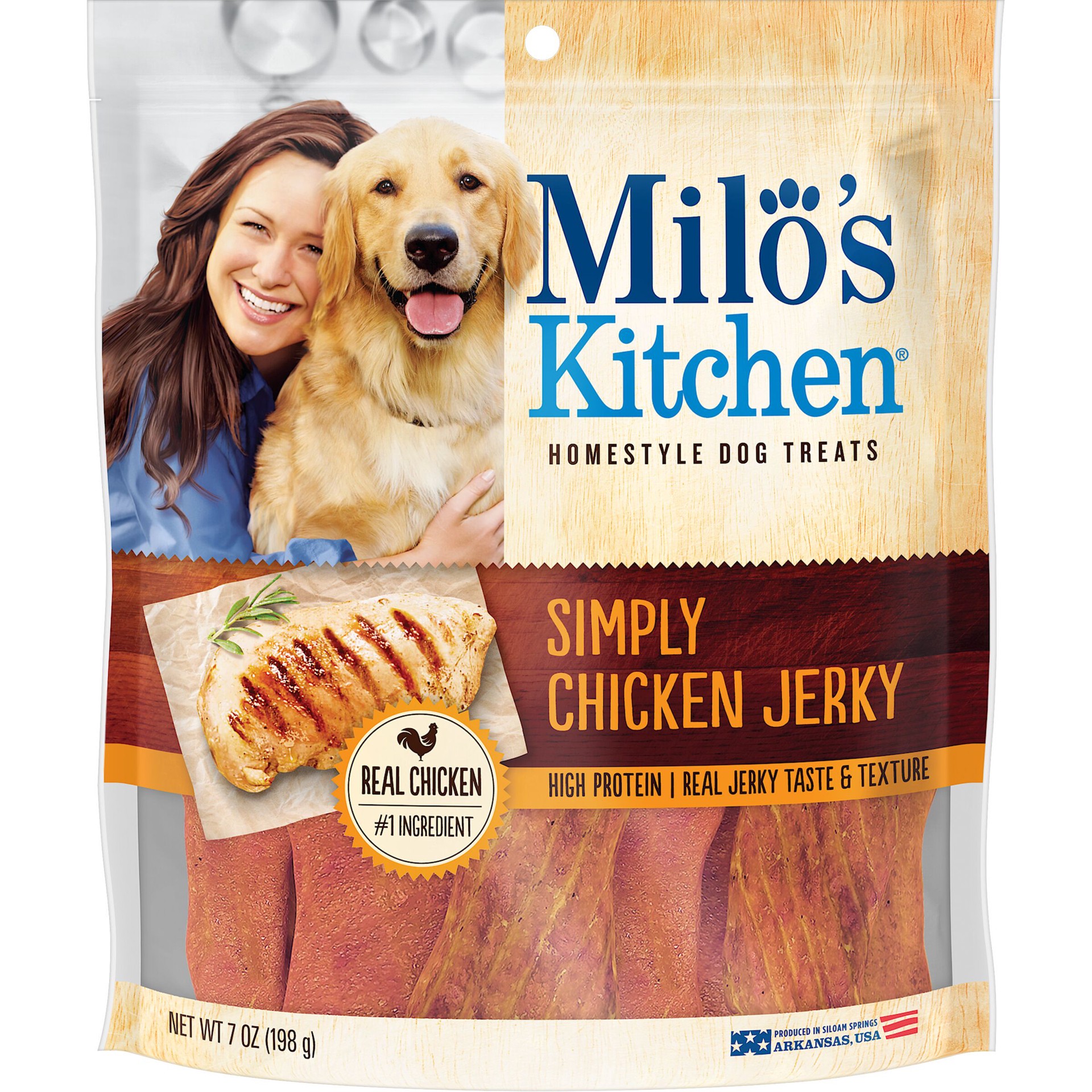 slide 1 of 4, Milo's Kitchen Milos Kitchen Chicken Dog Jerky, 7 oz