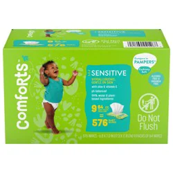 Comforts Sensitive Baby Wipes 9X Soft Pack Box