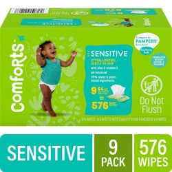 Comforts Sensitive Baby Wipes 9X Soft Pack Box