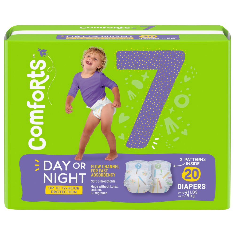 slide 3 of 3, Comforts Baby Diapers Size 7 (41+ Lbs), 20 ct