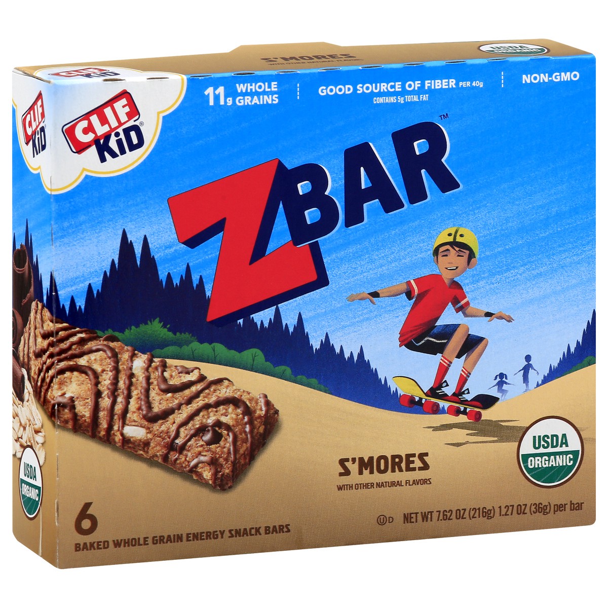 slide 5 of 10, CLIF Kid Zbar Organic S'Mores Baked Whole Grain Energy Snack Bars, 7.62 oz