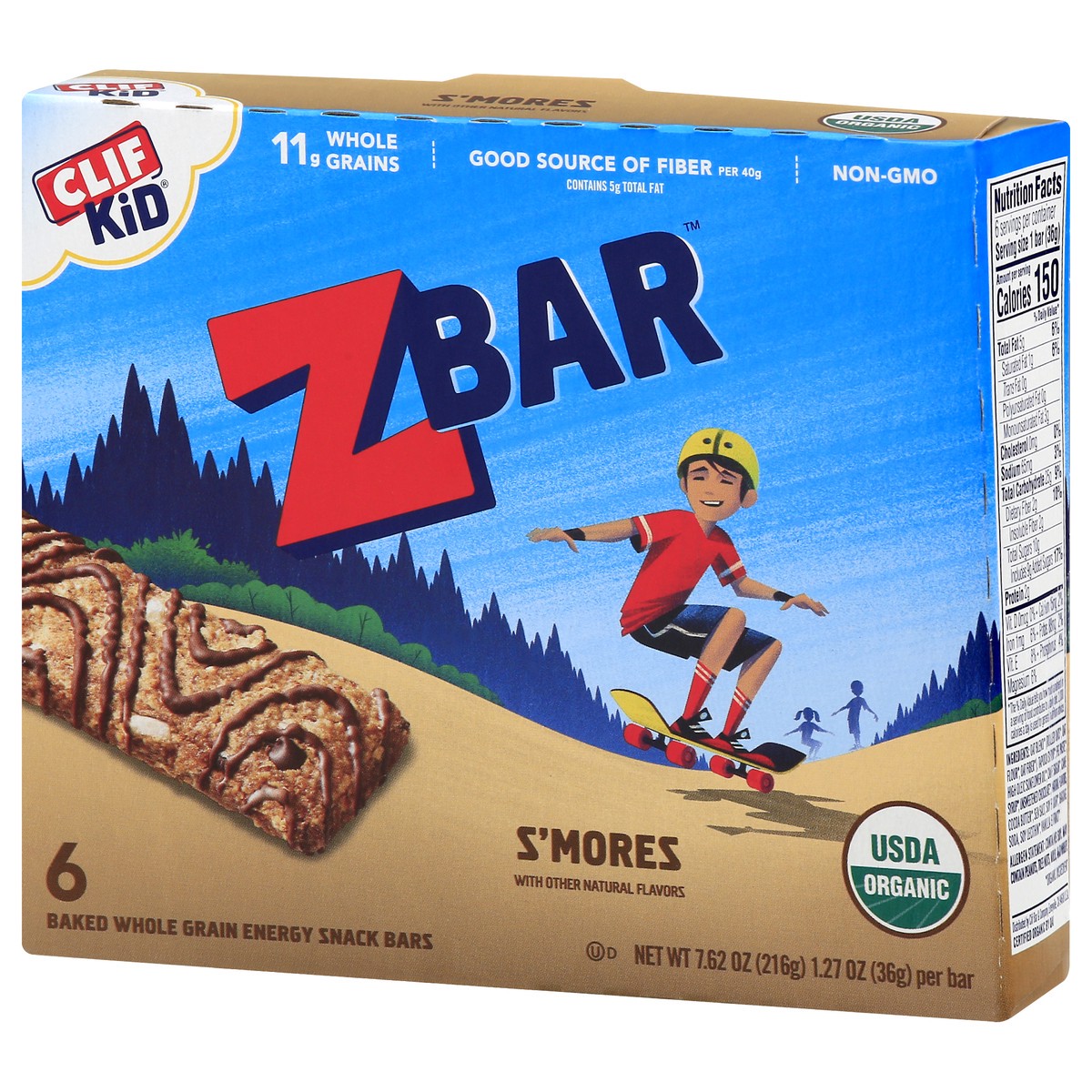 slide 7 of 10, CLIF Kid Zbar Organic S'Mores Baked Whole Grain Energy Snack Bars, 7.62 oz