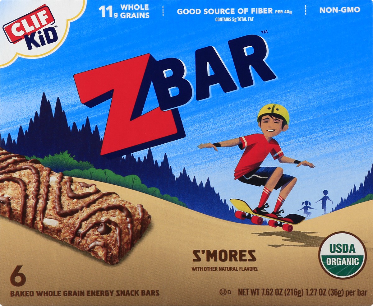 slide 6 of 10, CLIF Kid Zbar Organic S'Mores Baked Whole Grain Energy Snack Bars, 7.62 oz