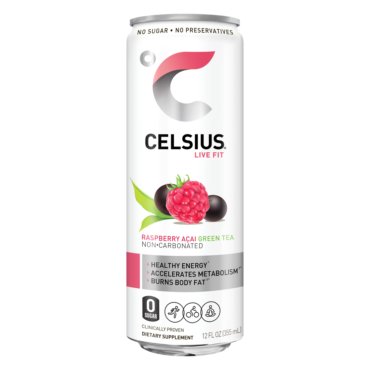 slide 2 of 3, CELSIUS Live Fit Non-Carbonated Raspberry Acai Green Tea Dietary Supplement, 4 ct; 12 fl oz