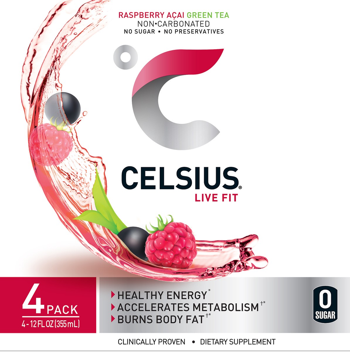 slide 3 of 7, CELSIUS Live Fit 4 Pack Sparkling Raspberry Acai Green Tea Energy Drink 4 ea, 4 ct