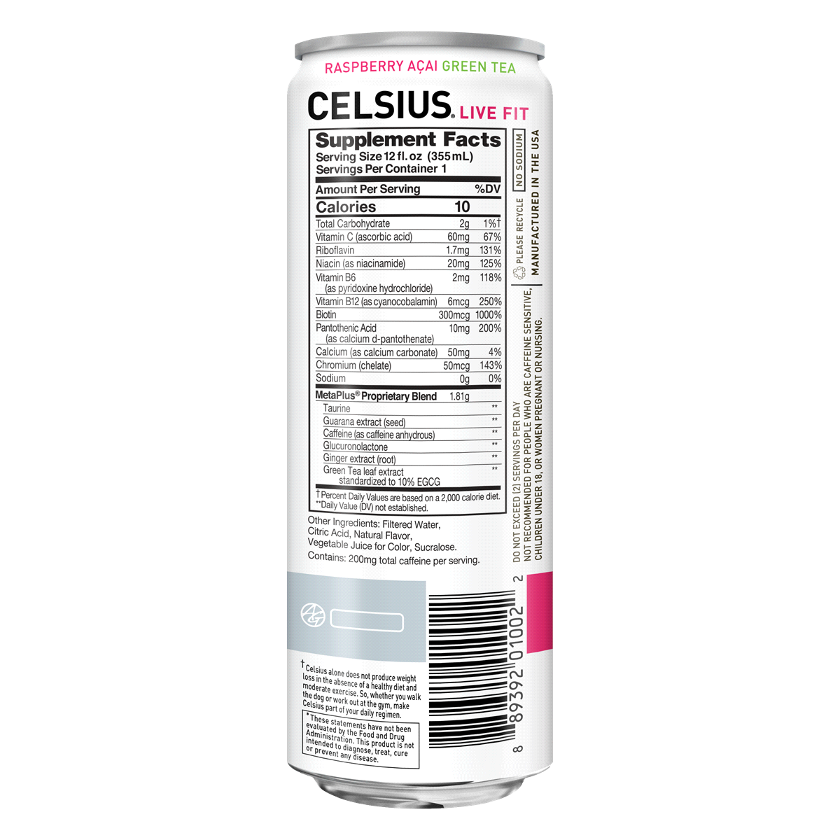 slide 3 of 3, CELSIUS Live Fit Non-Carbonated Raspberry Acai Green Tea Dietary Supplement, 4 ct; 12 fl oz
