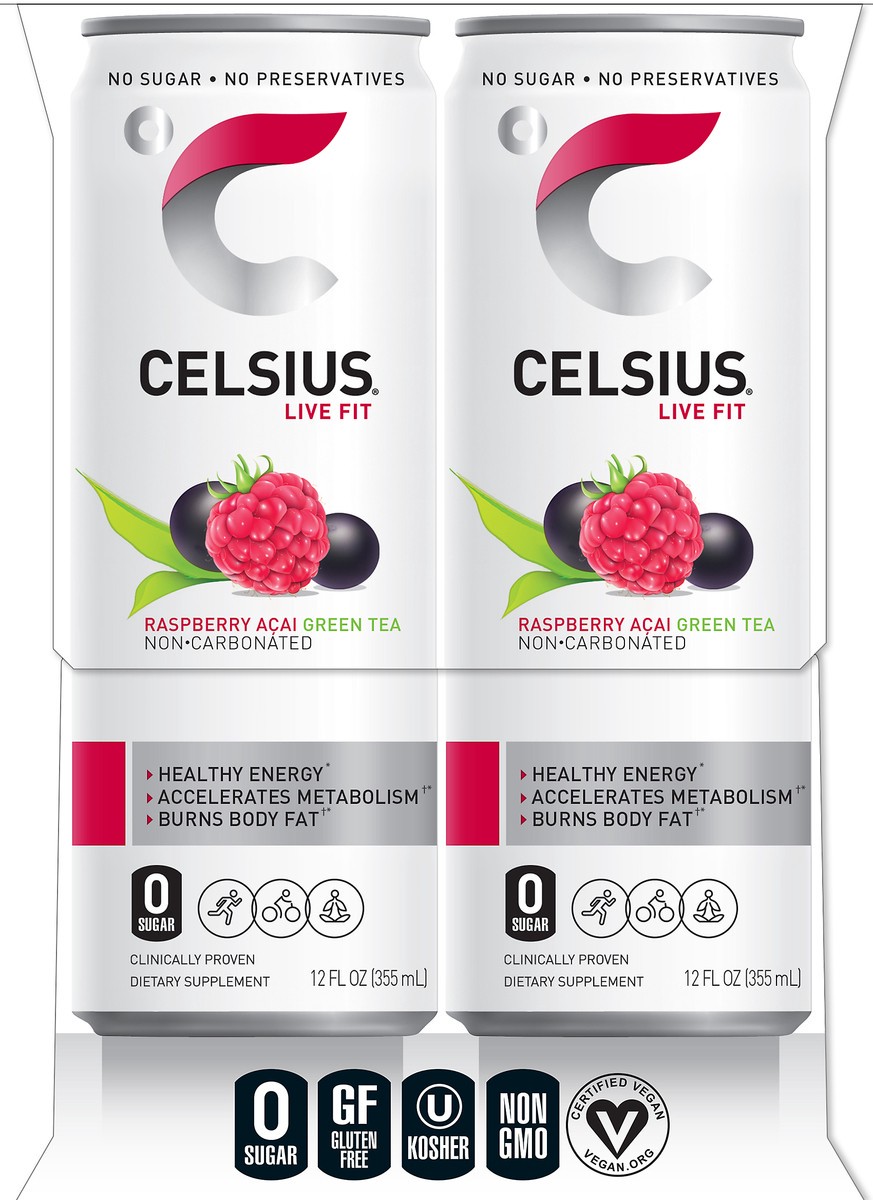 slide 4 of 7, CELSIUS Live Fit 4 Pack Sparkling Raspberry Acai Green Tea Energy Drink 4 ea, 4 ct