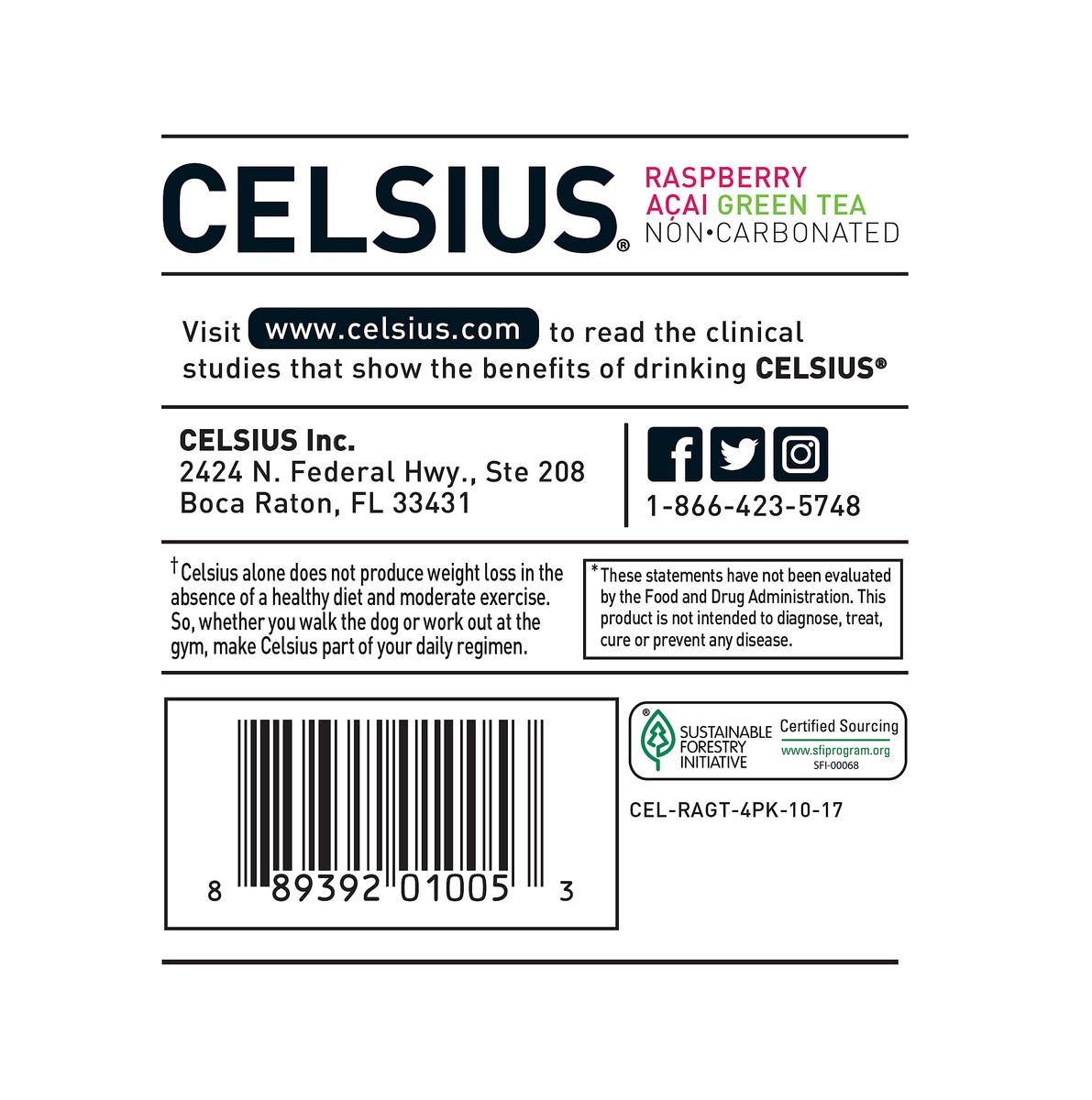 slide 5 of 7, CELSIUS Live Fit 4 Pack Sparkling Raspberry Acai Green Tea Energy Drink 4 ea, 4 ct