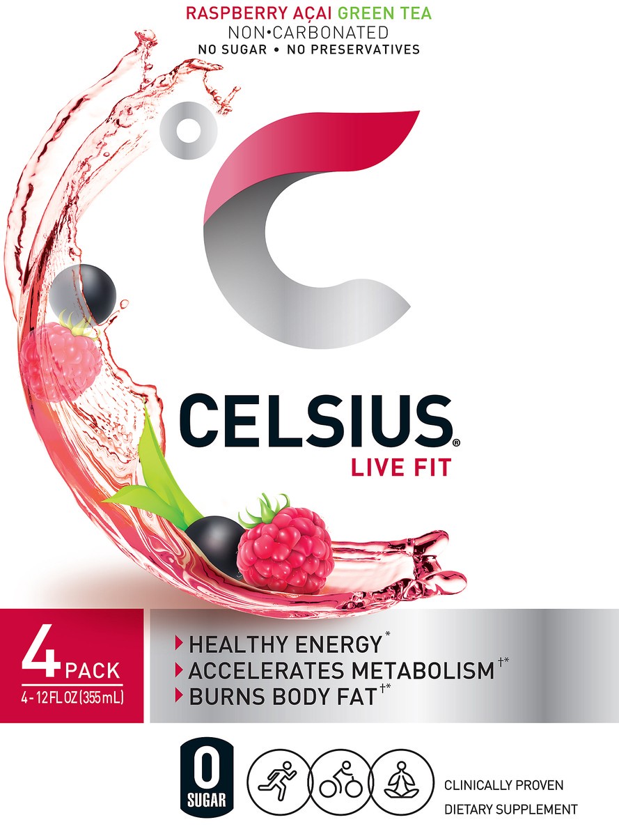 slide 6 of 7, CELSIUS Live Fit 4 Pack Sparkling Raspberry Acai Green Tea Energy Drink 4 ea, 4 ct