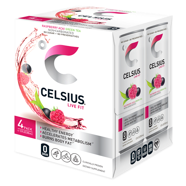 slide 1 of 3, CELSIUS Live Fit Non-Carbonated Raspberry Acai Green Tea Dietary Supplement, 4 ct; 12 fl oz