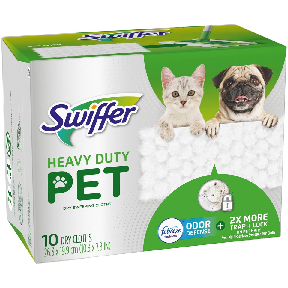 slide 2 of 2, Swiffer Heavy Duty Pet, Dry Sweeping Cloth Refills with Febreze Odor Defense, 10 ct