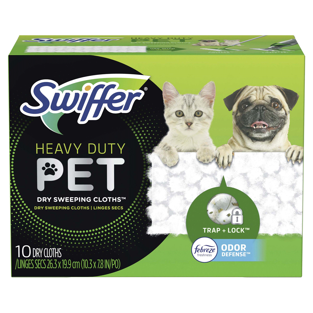 slide 1 of 2, Swiffer Heavy Duty Pet, Dry Sweeping Cloth Refills with Febreze Odor Defense, 10 ct