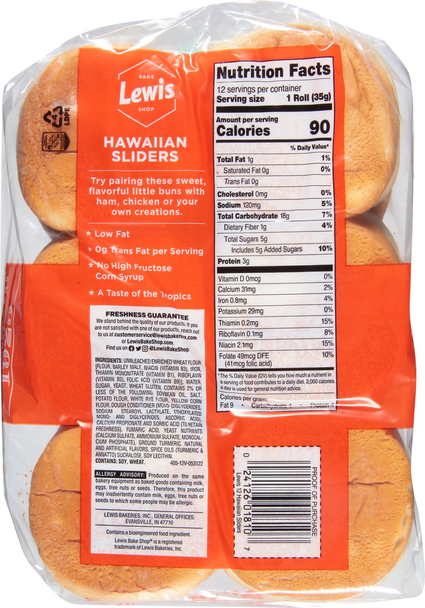 slide 3 of 9, Lewis Bakeries Hawaiian Sliders Buns 12 ea, 15 oz