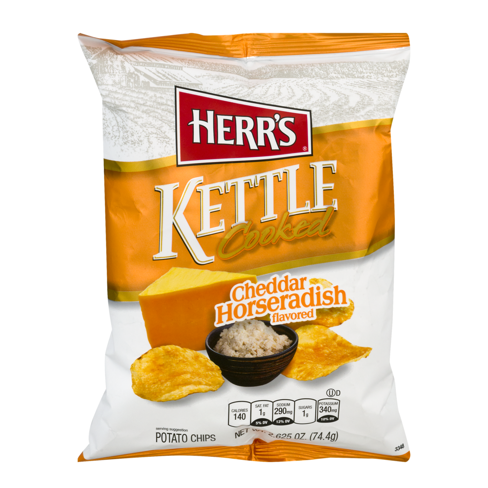 slide 1 of 1, Herr's Cheddar Horseradish Kettle Cooked Potato Chips, 2.625 oz