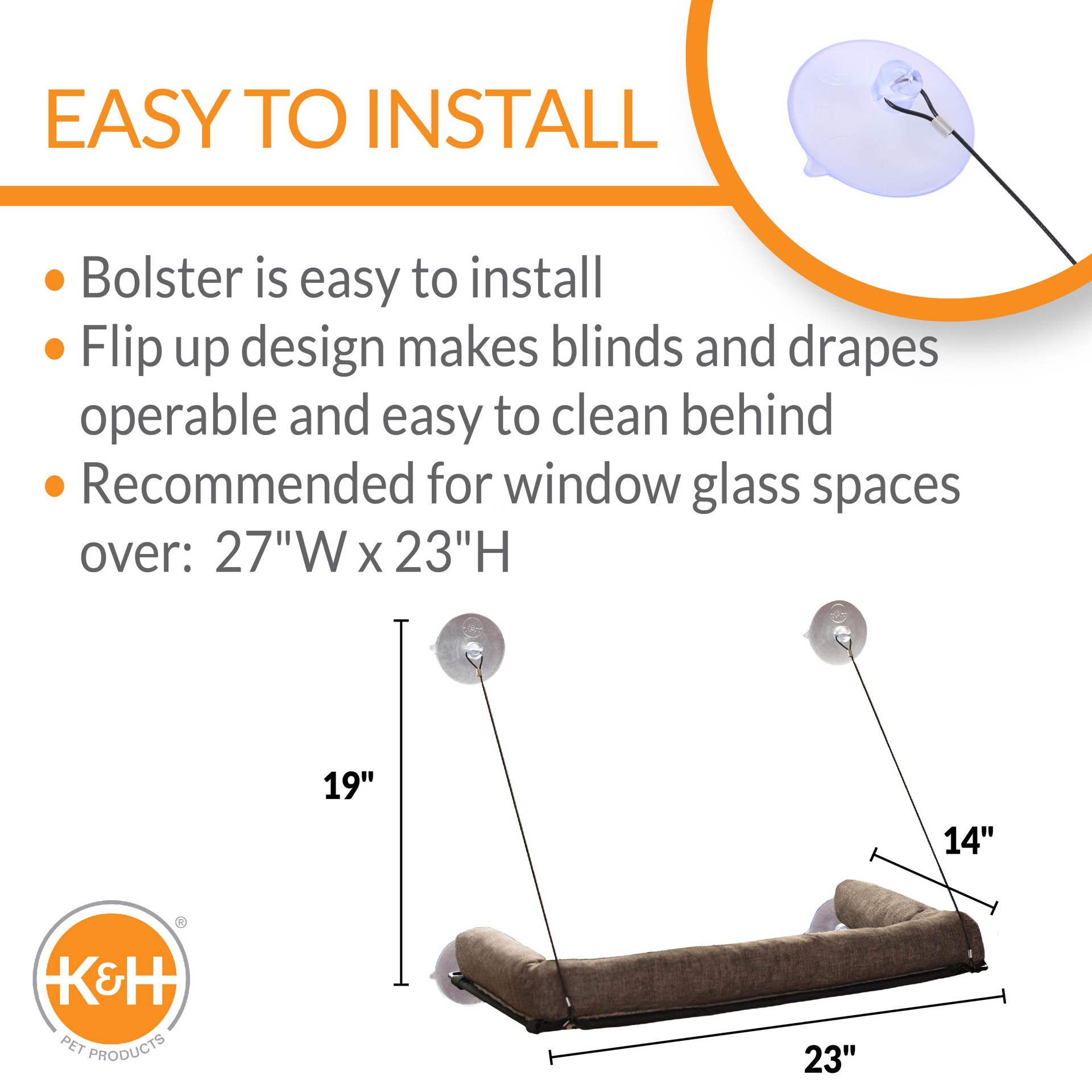 slide 9 of 9, K&H Chocolate EZ Mount Kitty Sill Deluxe with Bolster, 12" L X 23" W, 1 ct