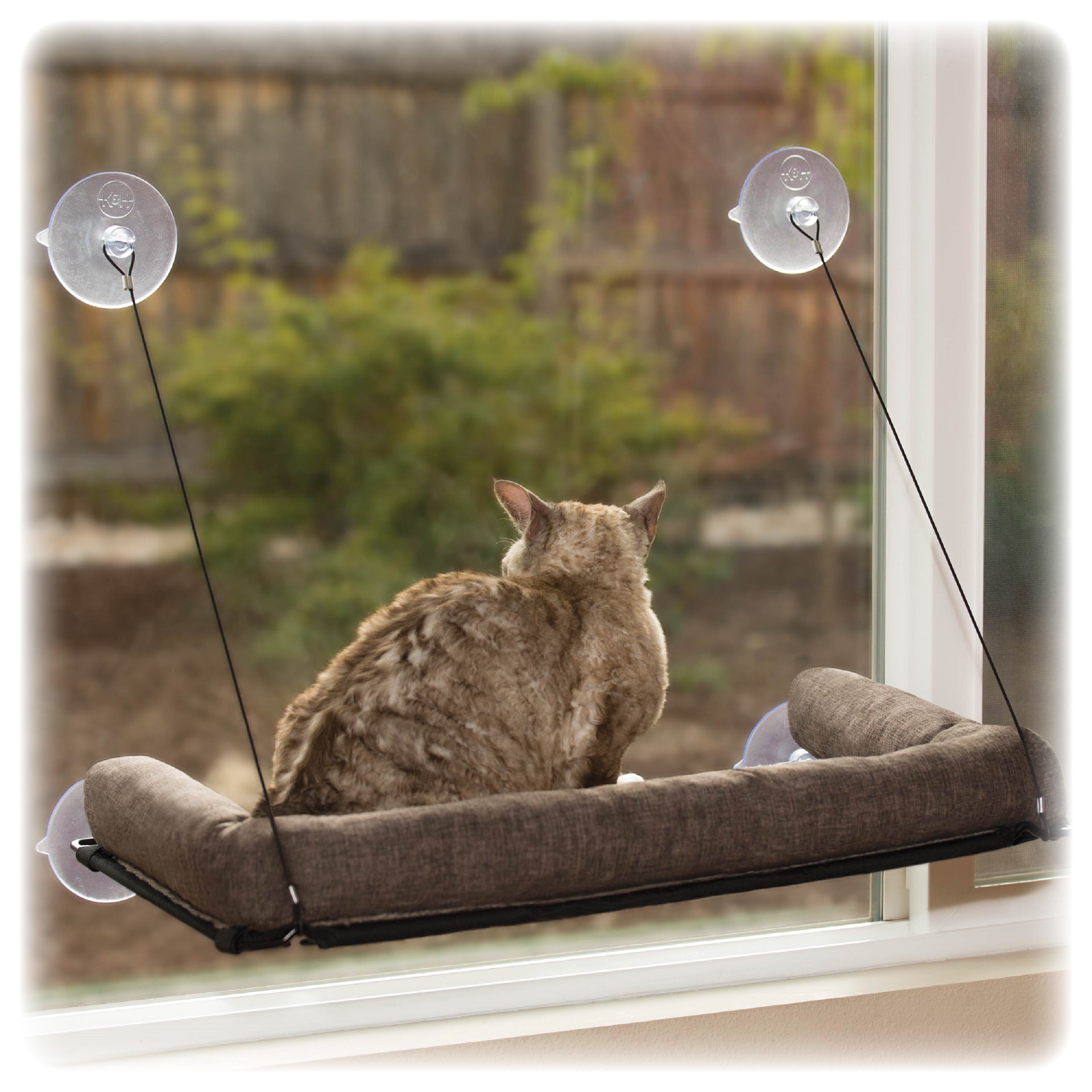 slide 1 of 9, K&H Chocolate EZ Mount Kitty Sill Deluxe with Bolster, 12" L X 23" W, 1 ct