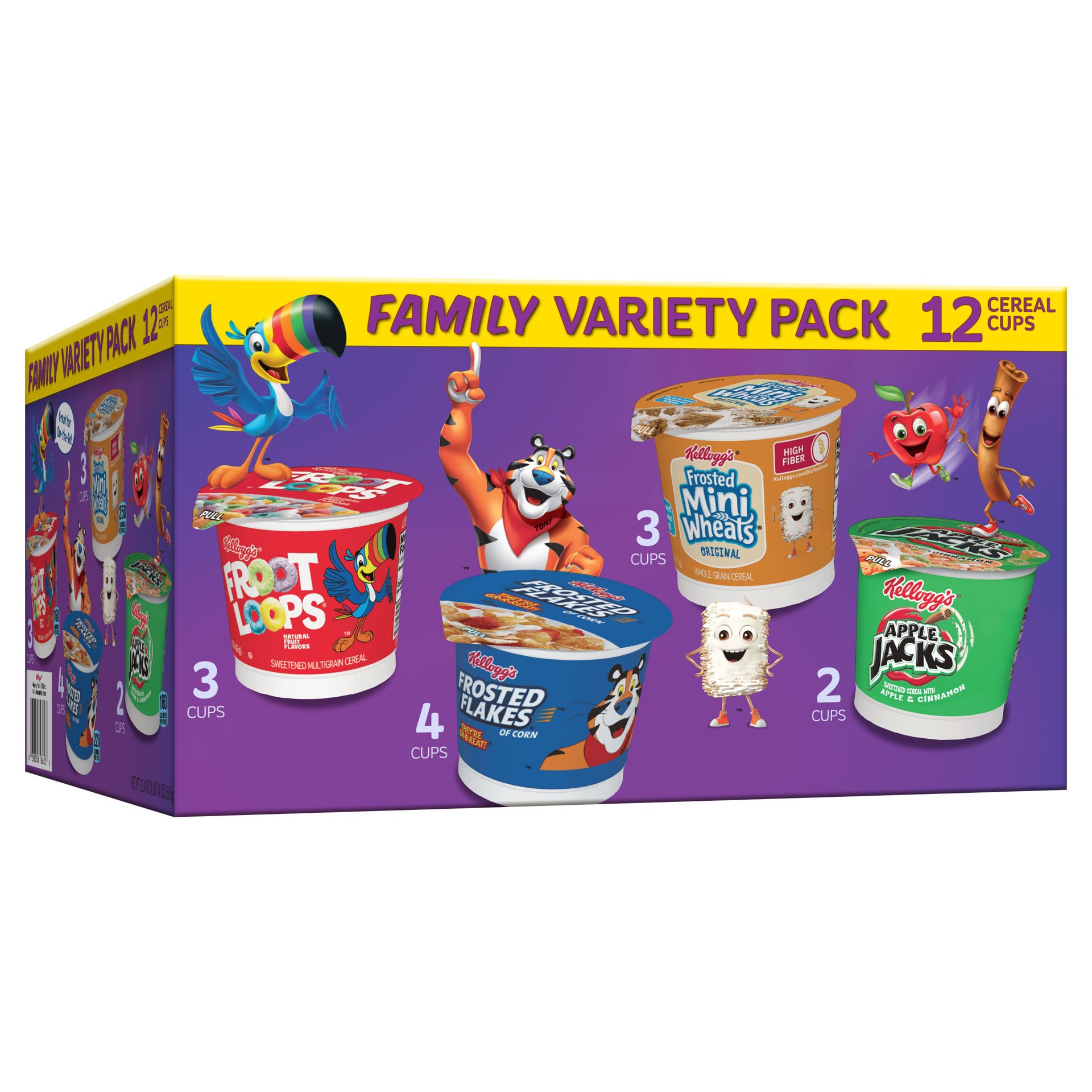 slide 1 of 5, Kellogg's Breakfast Cereal Cups, Cereal Cup to Go, Kids Snacks, Family Variety Pack, 23.4oz Box, 12 Cups, 12 ct