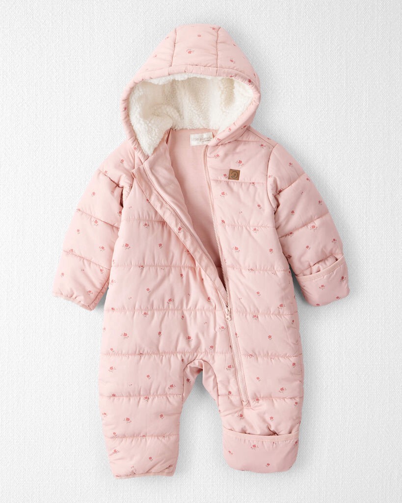 slide 4 of 4, Littleplanet Baby Girl 1-Piece Snowsuit Made with Recycle Materials in Blush Petals Print Blush Petals 12M, 1 ct