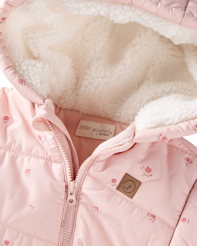 slide 2 of 4, Littleplanet Baby Girl 1-Piece Snowsuit Made with Recycle Materials in Blush Petals Print Blush Petals 12M, 1 ct