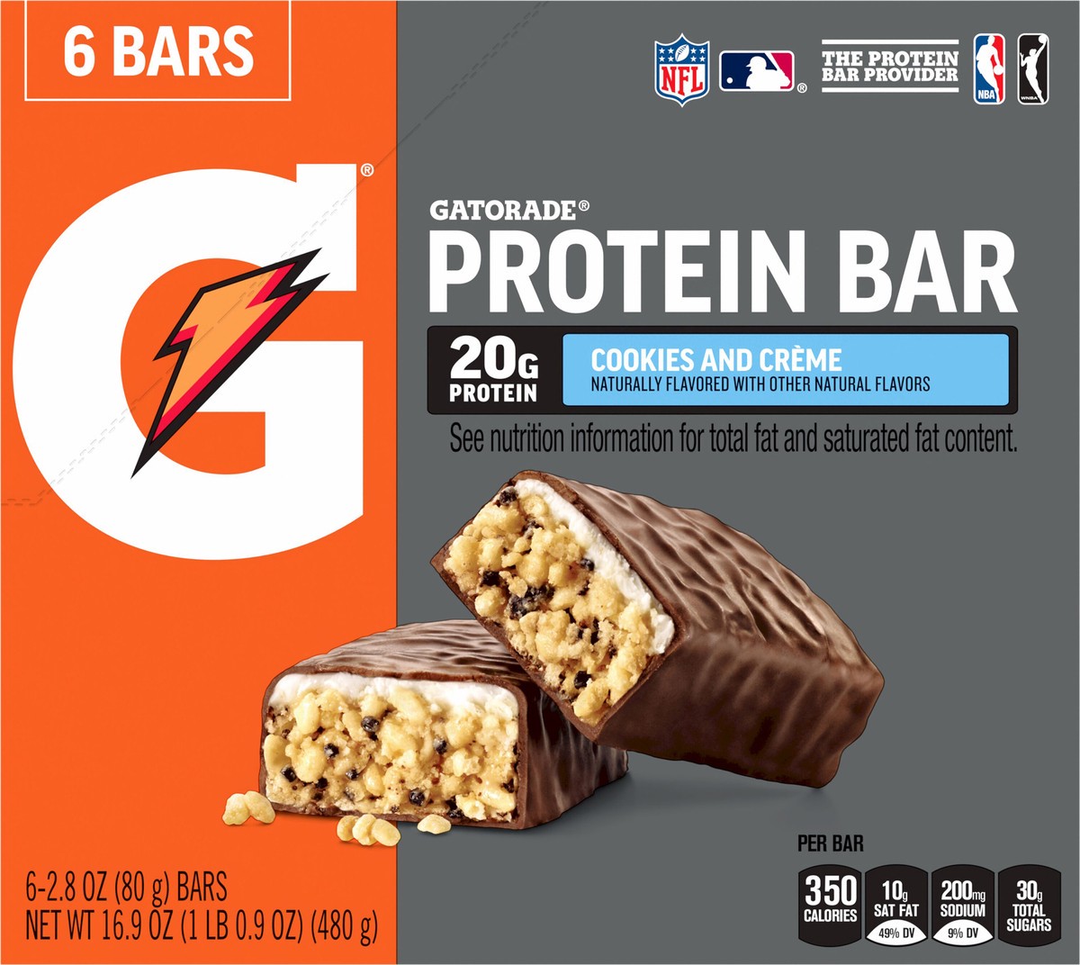 slide 6 of 6, Gatorade Protein Bar Cookies And Creme 2.8 Oz 6 Count, 6 ct
