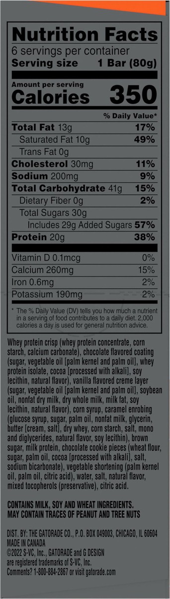 slide 4 of 6, Gatorade Protein Bar Cookies And Creme 2.8 Oz 6 Count, 6 ct