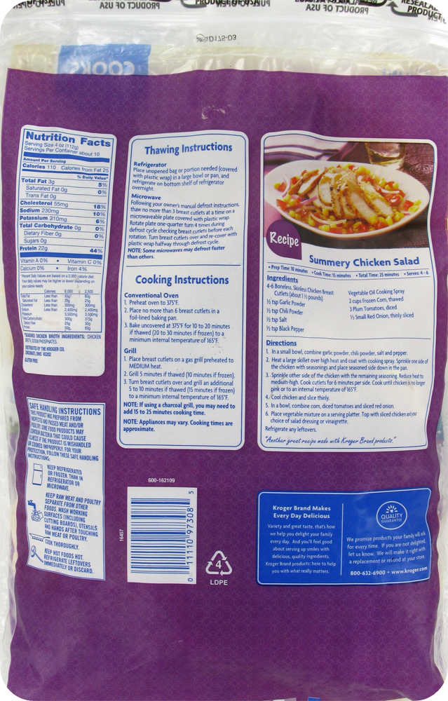 slide 2 of 2, Kroger Thinly Sliced Chicken Breast Cutlets, 2.5 lb