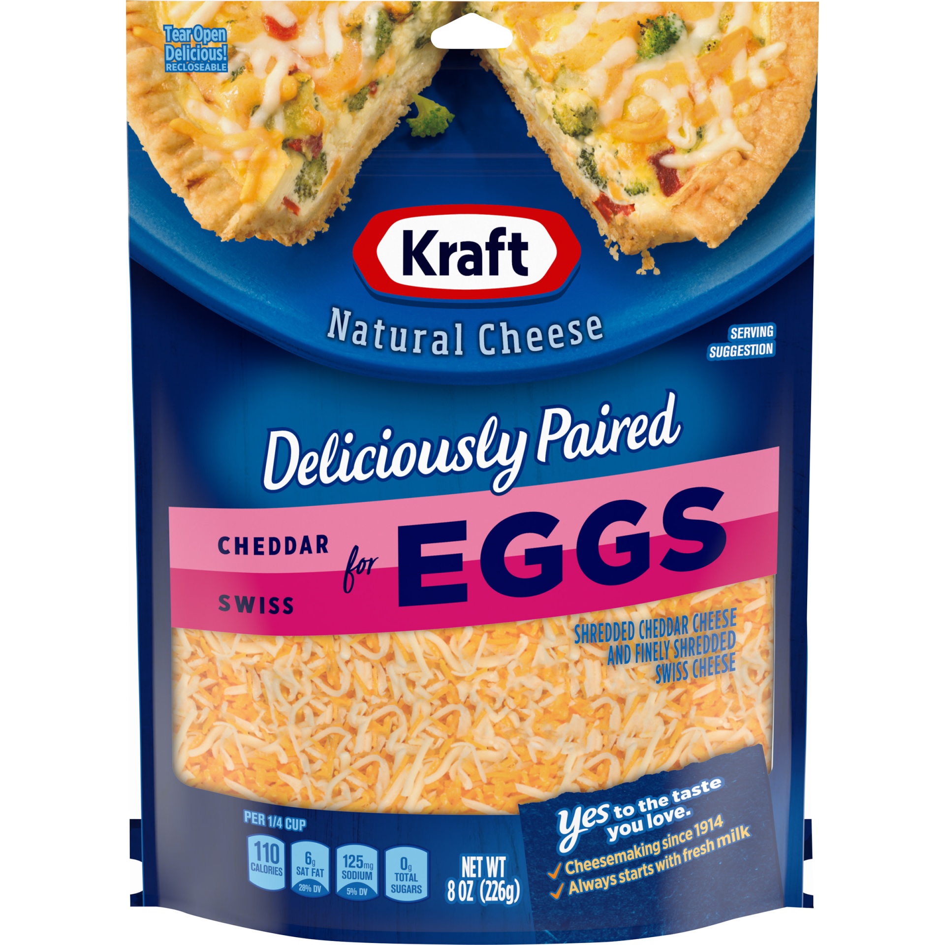 slide 1 of 2, Kraft Deliciously Paired Cheddar & Swiss Shredded Cheese for Eggs, 8 oz