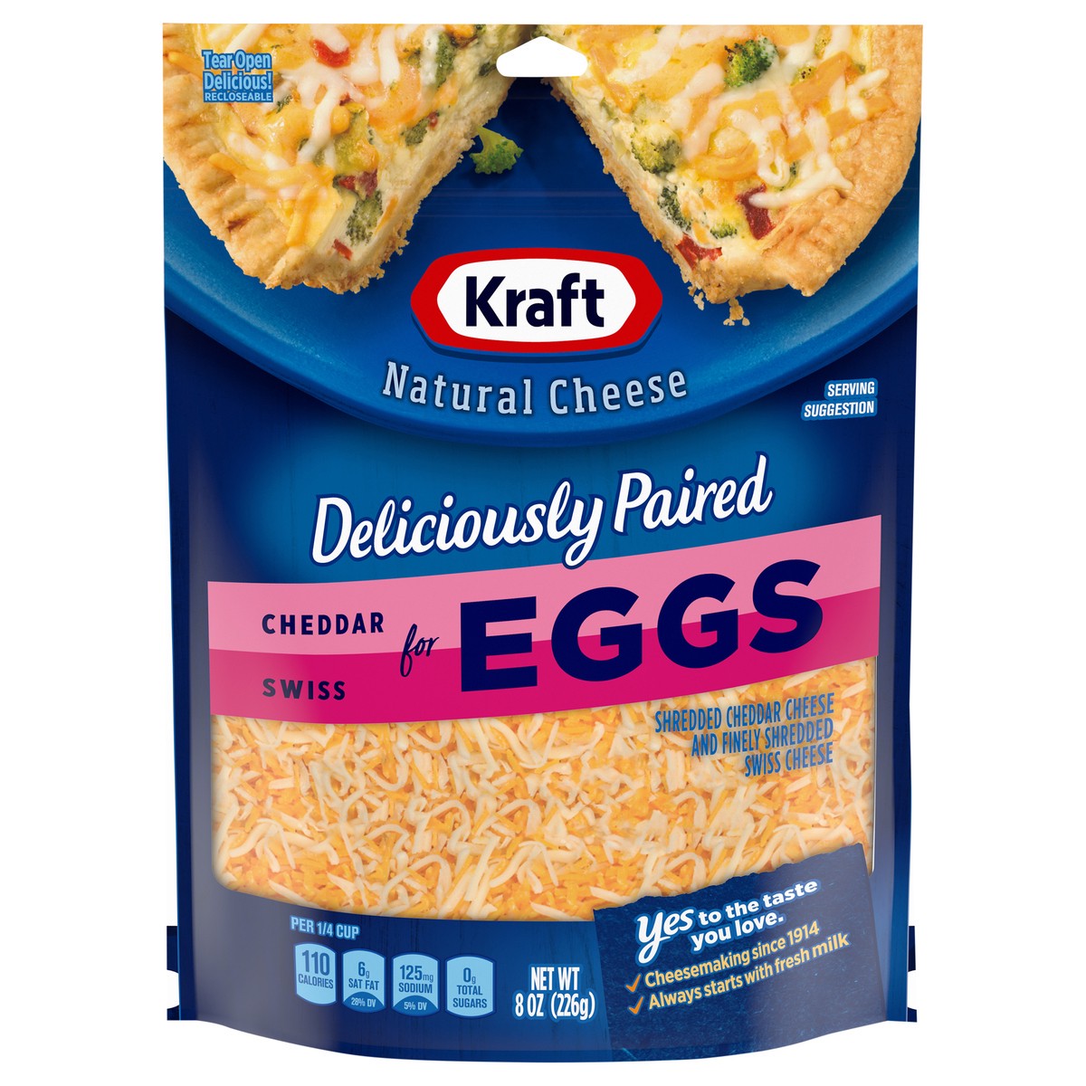 slide 8 of 11, Kraft Deliciously Paired Cheddar & Swiss Shredded Cheese for Eggs, 8 oz Bag, 8 oz