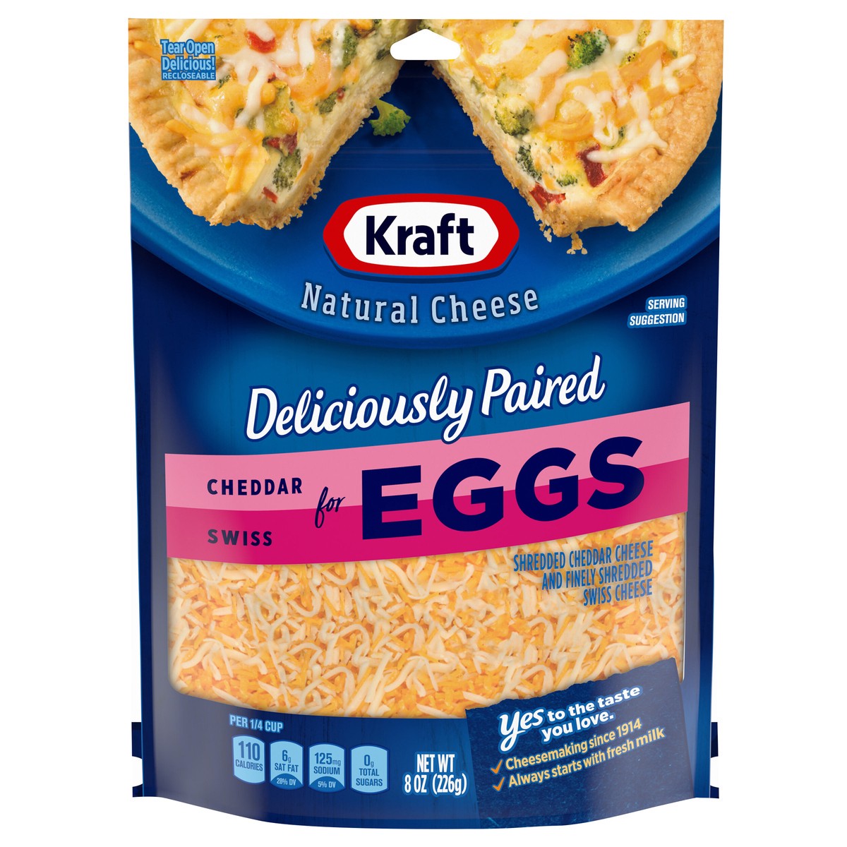 slide 1 of 11, Kraft Deliciously Paired Cheddar & Swiss Shredded Cheese for Eggs, 8 oz Bag, 8 oz