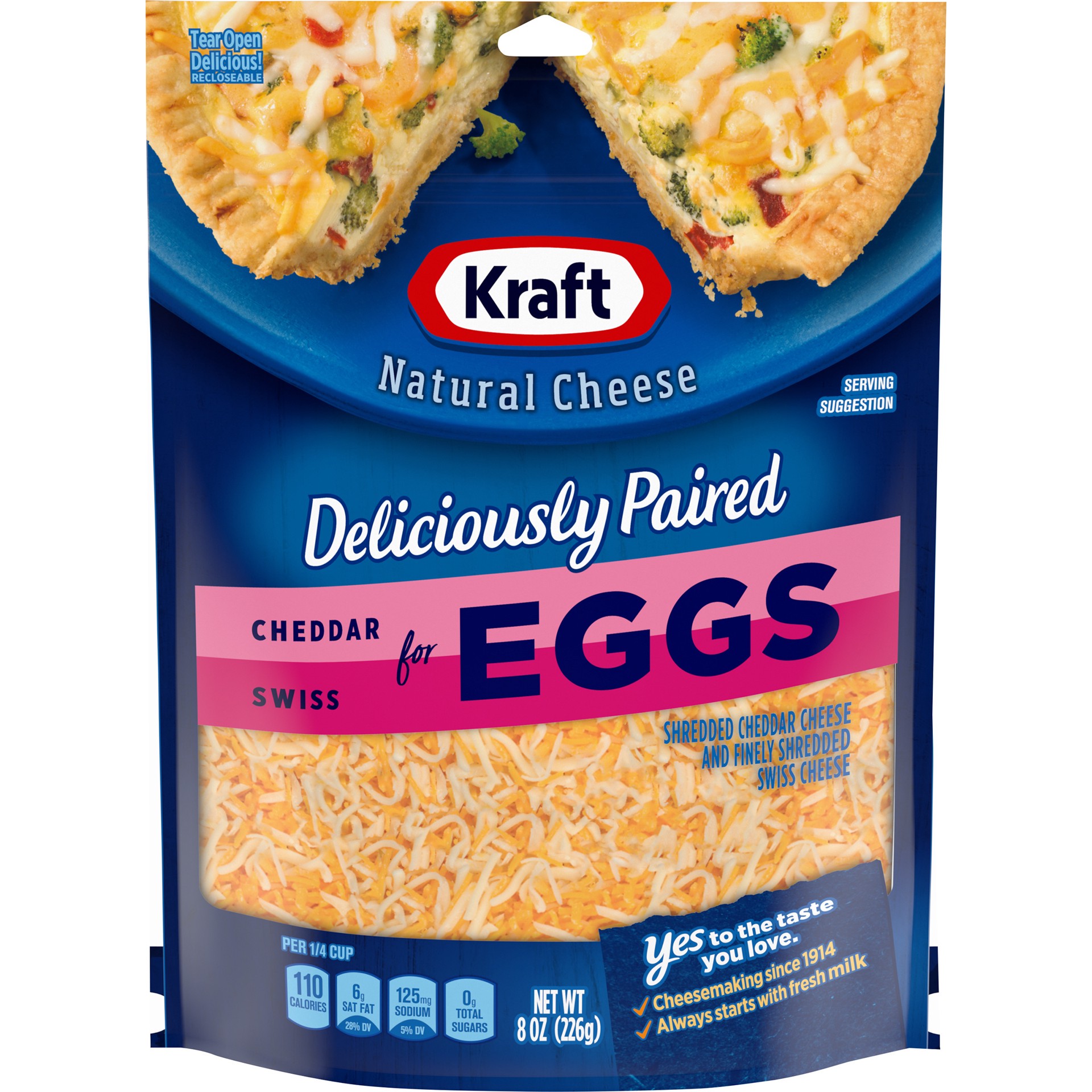 slide 1 of 11, Kraft Deliciously Paired Cheddar & Swiss Shredded Cheese for Eggs, 8 oz Bag, 8 oz