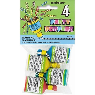 slide 1 of 1, Unique Industries Party Poppers, 4 ct