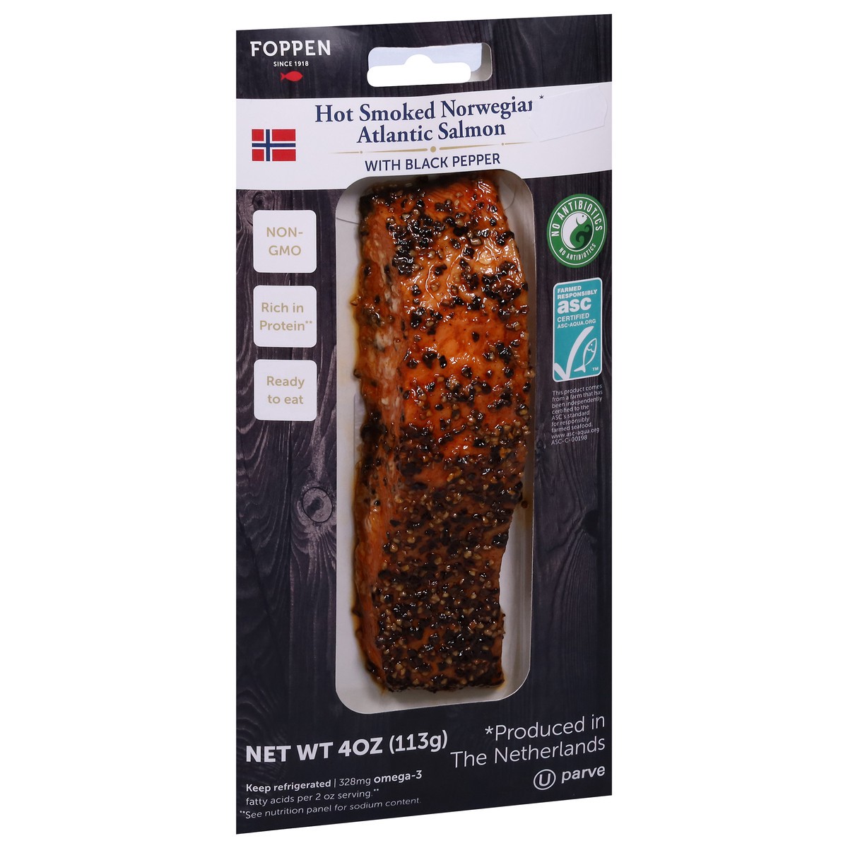 slide 6 of 9, Foppen with Black Pepper Hot Smoked Norwegian Atlantic Salmon with Black Pepper 4 oz, 4 oz