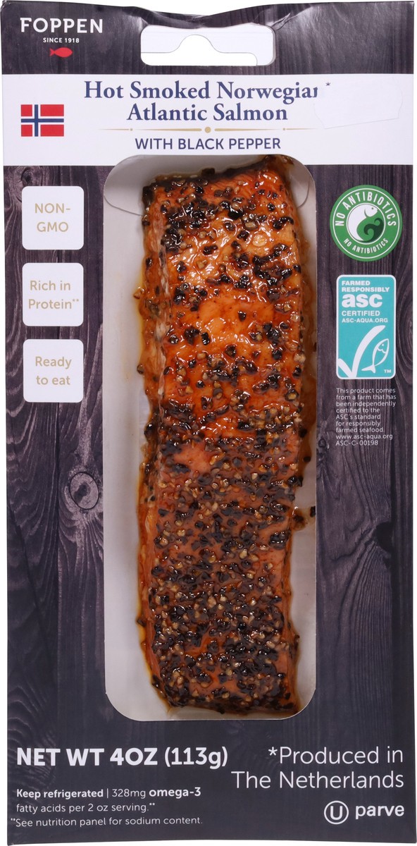 slide 4 of 9, Foppen with Black Pepper Hot Smoked Norwegian Atlantic Salmon with Black Pepper 4 oz, 4 oz