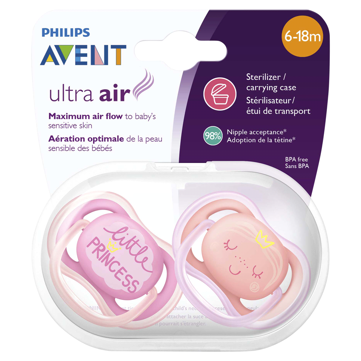 slide 1 of 1, Avent Ultra Air Pacifier 6-18 Months, 2 ct